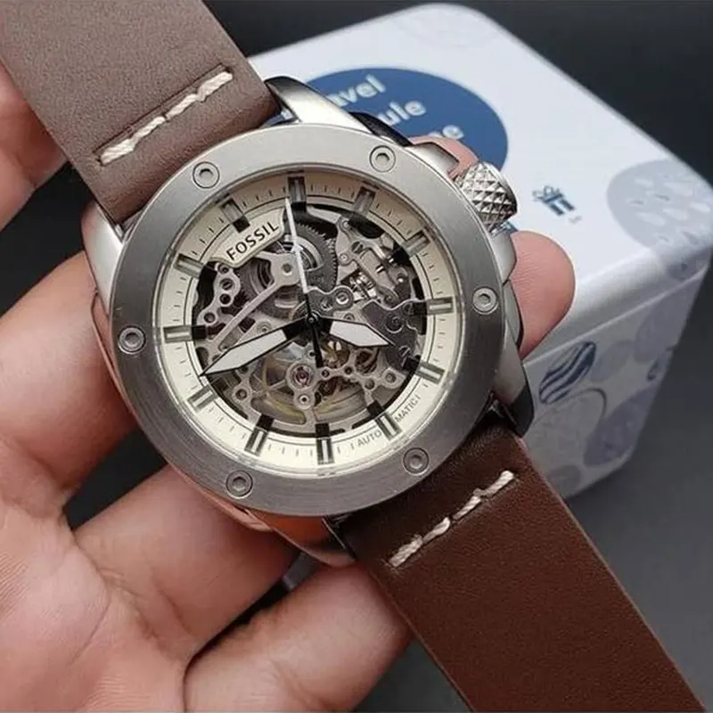 Fossil Modern Machine Automatic Skeleton Dial Brown Leather Men's Watch | ME3083